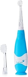 brush-baby - BabySonic Blue Electric Toothbrush, 0-36 Months - Soft, Gentle Vibrating Toothbrush for Sensitive Gums & New Teeth - with LED Light & Suction Base - Baby & Toddler Brush Heads