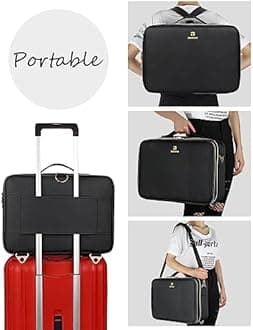 MONSTINA Large Makeup Travel Case Bag,Professional Makeup Artist Train Case with Brush organizer ,Large Capacity Marble Cosmetic Bag with Zipper Pocket and Adjustable Compartment for Palette Beauty