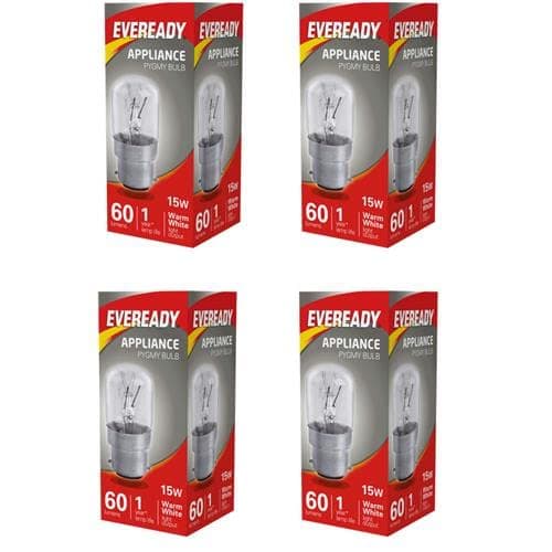 Eveready 4 x 15W Pygmy Light Bulbs, Bayonet Cap B22 BC B22d 240v, Clear Sewing Machine/Appliance Lamps/Night Light/General Purpose lightbulbs, Mains 240V - [EU SPECIFICATION: 220-240v]