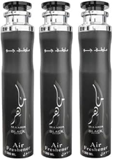 Arabian Air Freshener Bundle (3 x 300ml) Dubai, Luxury Scent, Long Lasting Fragrance (3 x Maahir Black)