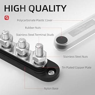 DaierTek - Bus Bar 12V 150A Mini Power Distribution Block, Max 48V, DC/300V, AC with Cover, 4 x 5/16" Poles, for Marine Automotive Solar Systems,