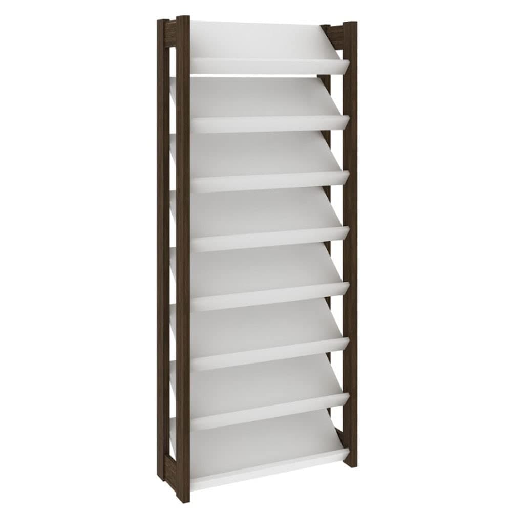 Tecnomobili Shoe Rack, White With Walnut Frame - H 165.5 Cm X W 26.3 Cm X D 26.3 Cm