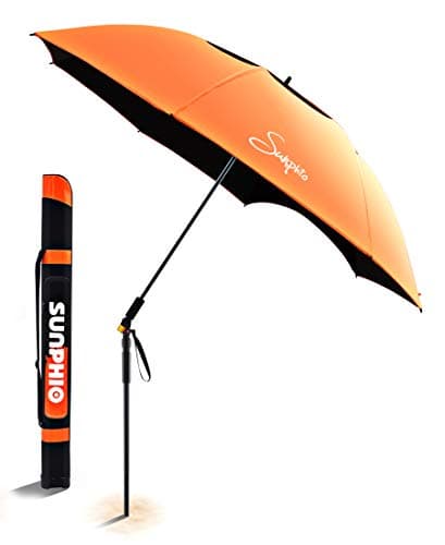 Sunphio Large Windproof Beach Umbrella, Sturdy 100% UV Protection, Portable Sun Shade Best for Camping, Picnic, Sand, Patio and More, 2 Metal Sand Anchor, 1 Big Carry Case, 360 Tilt Mechanism (Orange)