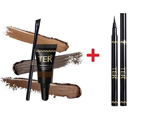 TER Masterpiece 3D Eyebrow Tattoo Waterproof, Light Brown + TER I'm Matte Waterproof Pen Liquid Eyeliner, Black by TER Cosmetics