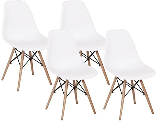 Mimo Life Mid Century Modern Style Eames Assembled Wooden Legs Side Chairs Plastic Shell Seat for Dining,Living Room and Kitchen,Bedroom, Set of 4, White
