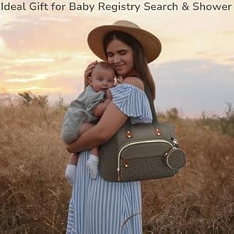 Diaper Bag Tote with Pacifier Case, Baby Bag for Women with Shoulder Straps, Travel Diaper Tote for for Mom and Dad Medium Size, Khaki