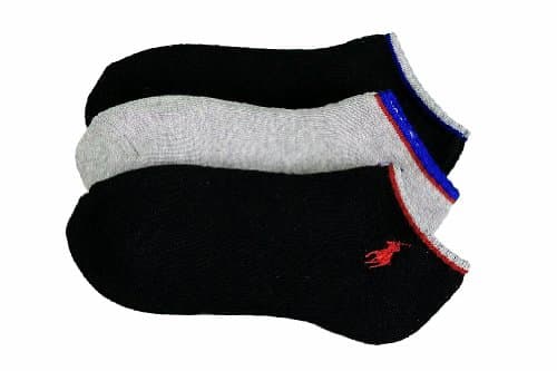 Polo Ralph Lauren Boys 3 Pack Double Stripe Ped Socks (4-7, Black)