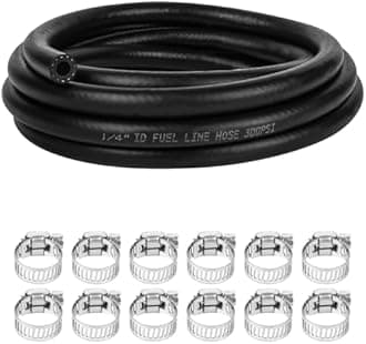 1/4 Inch (6mm) ID Fuel Line Hose 10FT NBR Rubber Push Lock Hose High Pressure 300PSI for Automotive Fuel Systems Engines with 12 Clamps