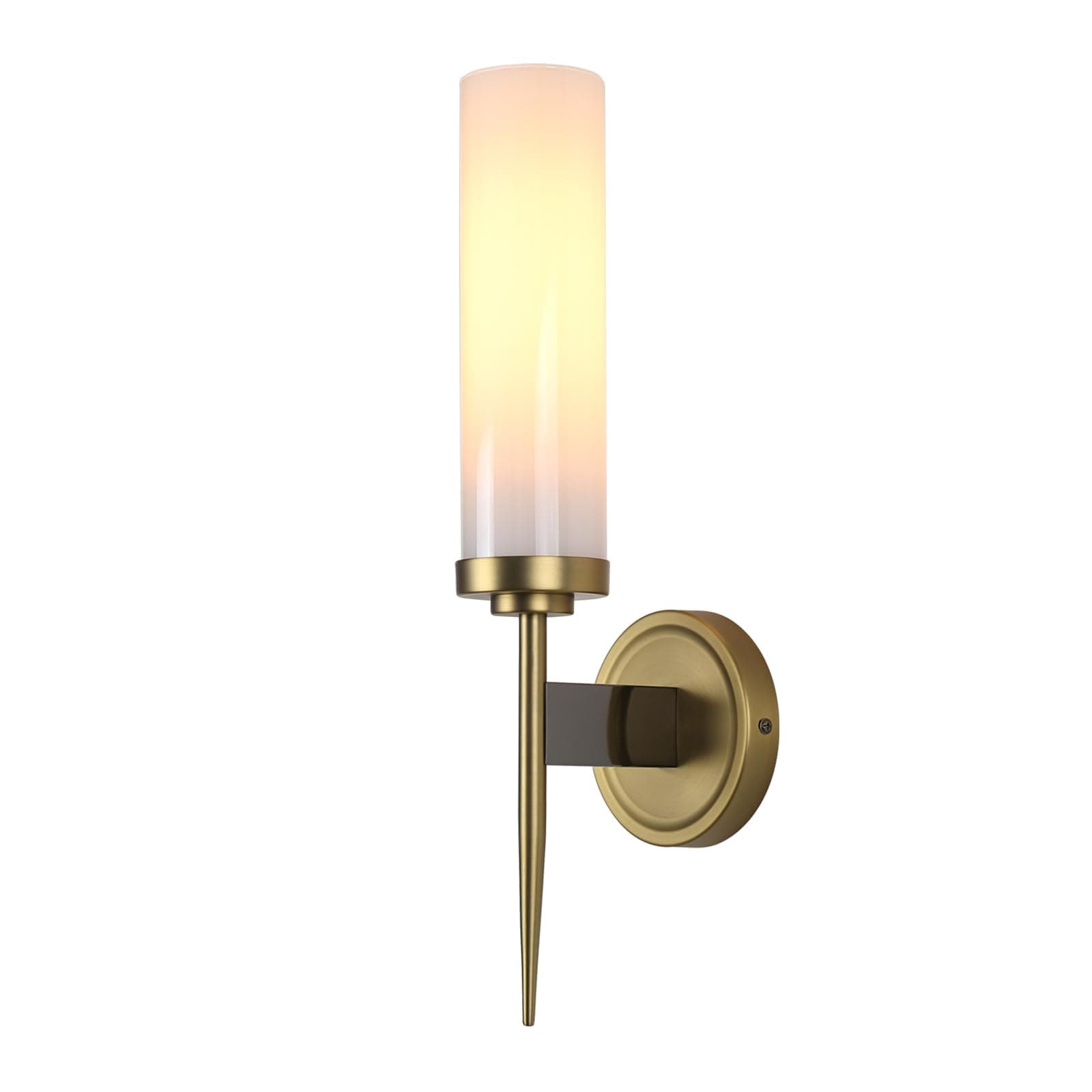 PERMO Vintage Wall Sconce Gold Sconces with 2.8" Cylindrical White Glass Shade Hardwired Sconces for Bathroom Living Room Entryway Home Office
