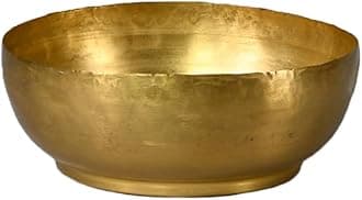 Serene Spaces Living Lightweight Antique Brass Decorative Bowl - Elegant Potpourri Catchall for Diwali Home Décor, Entryway and Dining Table, 2.75" Tall & 8" Diameter