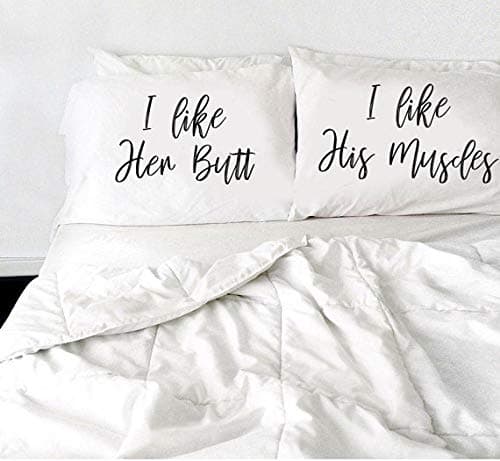 I Like her Butt I Like his Muscles Pillow Cases - Couples Gifts - Printed Pillowcase - Wedding Gifts White Pillow Cover - Bedroom Decor - Set of 2 - Couples Pillowcases