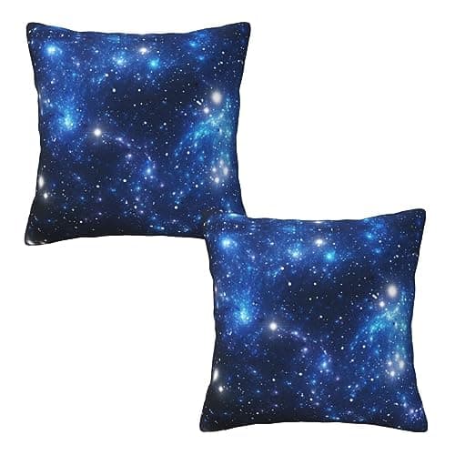 Galaxy Blue Stars Pillow Covers 18x18 in Space Decorative Couch Pillow Cases Sets of 2 Square Throw Pillows Home Decor for Living Room Bedroom Bed Cushion Outdoor