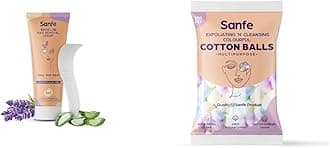 Sanfe Bikini Line Hair Removal Cream For Women - 100gm & Sanfe Exfoliating & Cleansing Face Cotton Balls for Women - Pack of 100 |