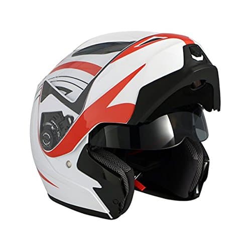 AVE A-20 Atom Electric Modular Flip-Up Motorcycle Helmet and Drop Down Sun Visor (White, Medium)