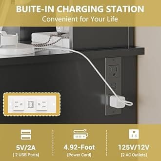 Xixini Vanity Desk with Mirror and Lights, 43'' Black Makeup Dressing Table Set with 5 Drawers & Chair, Power Outlet, 3 Lighting Modes Adjustable Brightness & RGB LED for Women Girls Bedroom Bathroom