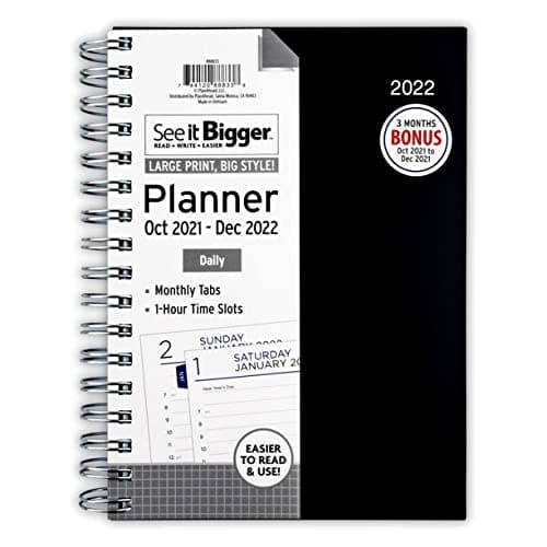 2022 PlanAhead SEE IT BIGGER Daily Planner 6" x 9" 3 Months Bonus October 2021 – January 2022 and Ultima Stylus Inspirational Pen "My Life is My Message". (Black)