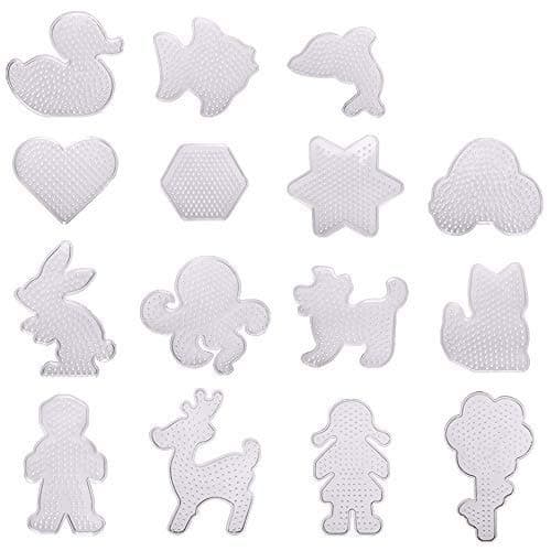 15 Pieces Large Clear Square Fuse Beads Pegboards Different Shapes Animal Car Kids Pegboards Small Plastic Template Beads Boards for Kids Craft Beads