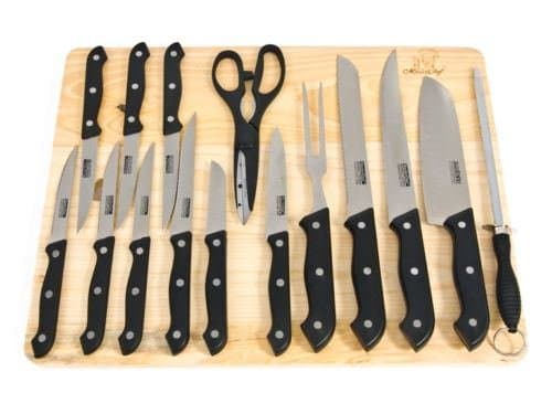 MASTERCHEF 16 pc KITCHEN KNIFE SET W/WOOD CUTTING BOARD STEAK KNIVES SHEARS