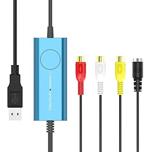 Ruibo Sike VHS to DVD USB Video Capture Card Digitise Video Analog to Digital Recorder RCA Composite S-Video Win 10 / MAC -Blue