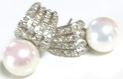 White simulated Pearl Earrings Silver Tone - with Crystal Accent Drop Earrings