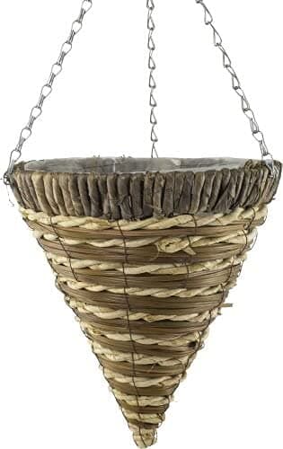 Emma Hanging/Wall Baskets with Liner Round/Cone Shaped Indoor Outdoor Garden Planter Weave Rattan Wicker (2 x 12 Emma Hanging Basket Cone WIC529)