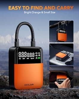 OXILAM C1 Tire Inflator Portable Air Compressor - Rechargeable 3x Faster Air Pump For Car Tires With Tire Pressure Gauge, 150psi Cordless Air Compressor For Car, Motorcycle, Bike, Ball And More