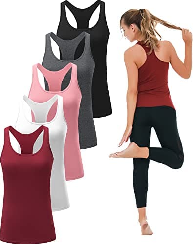 6, 5 or 3 Pack Workout Tank Tops for Women, Athletic Racerback Sports Tank Tops, Compression Sleeveless Dry Fit Shirts