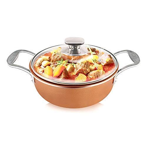 4.7-QT Nonstick Copper Ceramic Coating Casserole pot with lid Stainless Steel Induction Base Sauce Pot, Induction Pot, Stove Pot, stew pot, copper pot with lid (Copper)