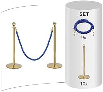 Rope & Post Barrier Kit (10x Brass Barriers + 9x Blue Ropes)