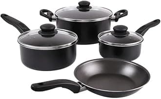 7 Piece Non Stick Aluminium Cookware Set - Pots, Pans with Even Heating, Perfect for Daily Cooking