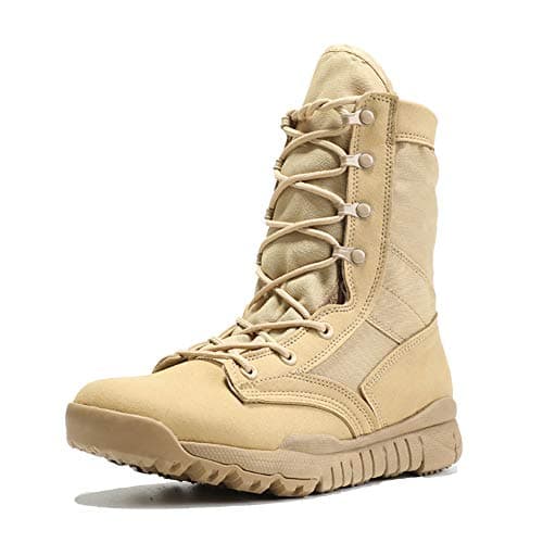 IODSON Mens' Ultra-Light Combat Boots Military Tactical Work Boots Tan