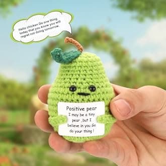 Positive Crochet Pear Gifts, Crocheted Emotional Support Fruit, Soft Wool Knitting Toy Decoration Encouragement Support for Birthday Gifts Room Decor