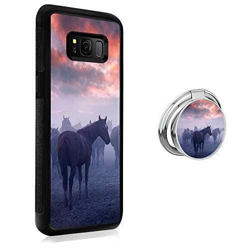 Samsung Galaxy S8 Plus Case with Holder Ring Horse Soft Black TPU Rubber and PC Anti-Slip Grip Cover Case, Shockproof Defend Protective Phone Case for Samsung Galaxy S8 Plus