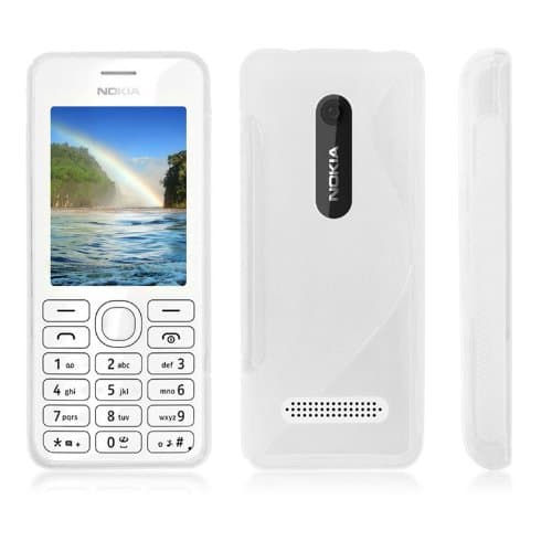 Juju Village Nokia Asha 206 White S Line Wave Pattern Gel Skin Case Cover & Screen Protector
