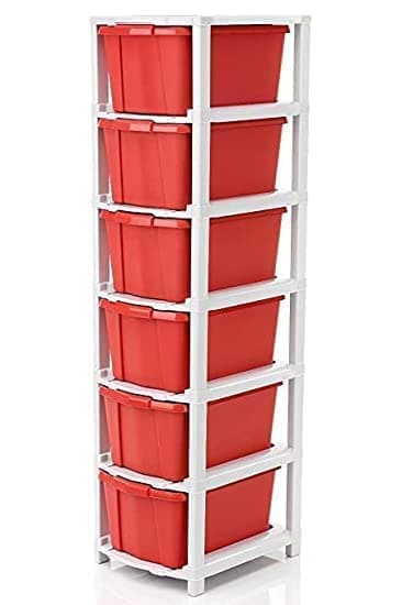 AVZEEGO 6 XL Plastic Modular Drawer System for Home, Office, Hospital, Parlor, School, Doctors, Home and Kids, Product Dimension When assembeled (31cmx39cmx116cm) (6XL)(RED)