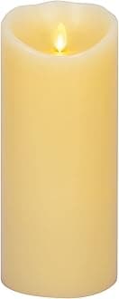 LuminaraRealistic Artifical Flame Classic Pillar LED Candle - Moving Flame LED Battery Operated Lights - Unscented - Remote Ready - Ivory - 4" x 9"