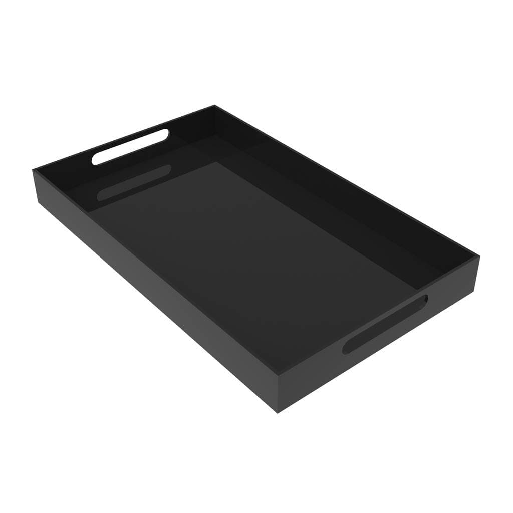 Black Acrylic Serving Tray for Vanity, Bathroom, Ottoman, Organizer and Decor with Handles (Rectangle, Large)