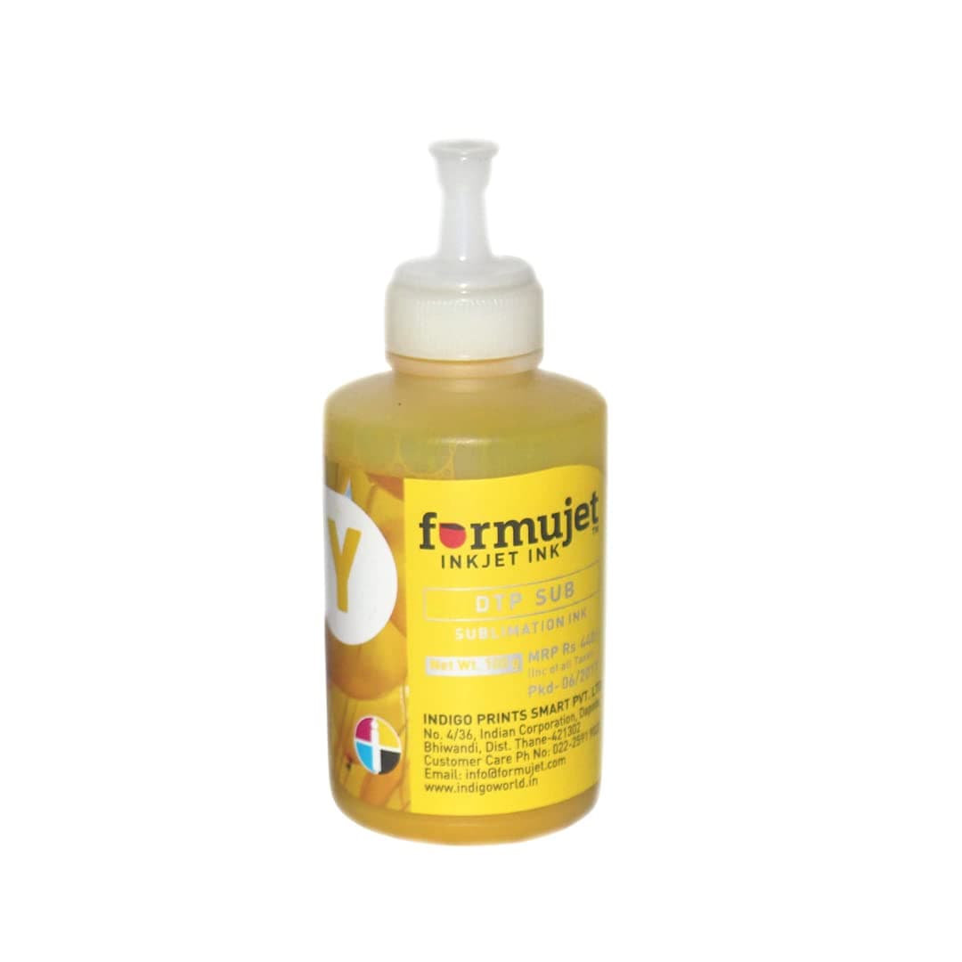 Formujet Sublimation Ink DTP Sub Yellow 100g Compatible For Epson L800, L1800, L805, L850, L810, R230, T60, Tx 700, Tx 720, 1390, Epson L100, L110, L200, L210, L220, L300, L350, L355, L365, L550, L1300 for Heat Transfer Printing on Ceramics and Clothes (1 Color X 100 gm Yellow)