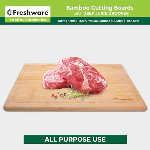 Freshware 20 Inch 2XL Bamboo Cutting Boards for Kitchen, Stove Top Butcher Block, Extra Large Wooden Carving Board for Meat, Veggies, Charcuterie Board with Deep Juice Grooves (2XL, 20x14)