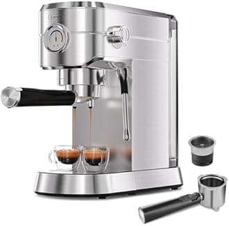 Gevi Espresso Machine 20 Bar with Portafilter for Capsules and Coffee Powder, Professional Espresso Maker with Milk Frother for Cappuccino, Latte, Compact Espresso Coffee Machine, Stainless Steel
