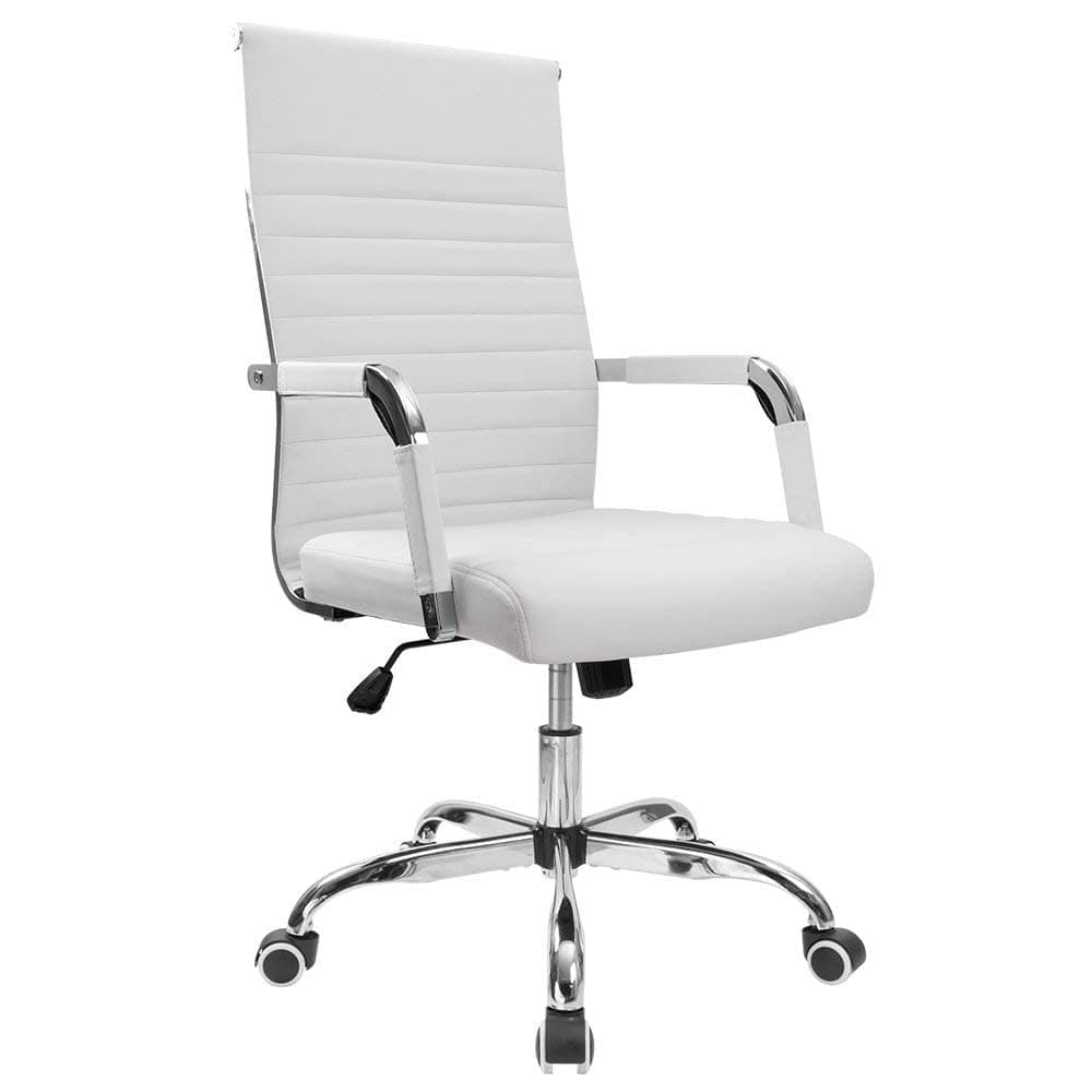 Furmax Ergonomic Office Desk Chair, Executive Ribbed Mid-Back PU Leather Conference Room Chair Adjustable Swivel Chair with Arms (1, White)