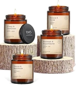 EM5™ Aromatherapy Scented Candles Set of 4 | Sleep/Destress - Focus/Meditate - Relax/Calm - Refresh/Rejuvenate | 100g Each, 30Hrs Burn Time | 100% Natural Wax | Non-Toxic, Clean Burning Candles