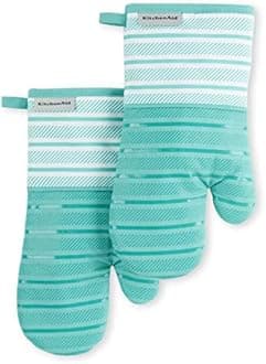 KitchenAid Albany Oven Mitt 2-Pack Set, Aqua Sky, 7"x13"