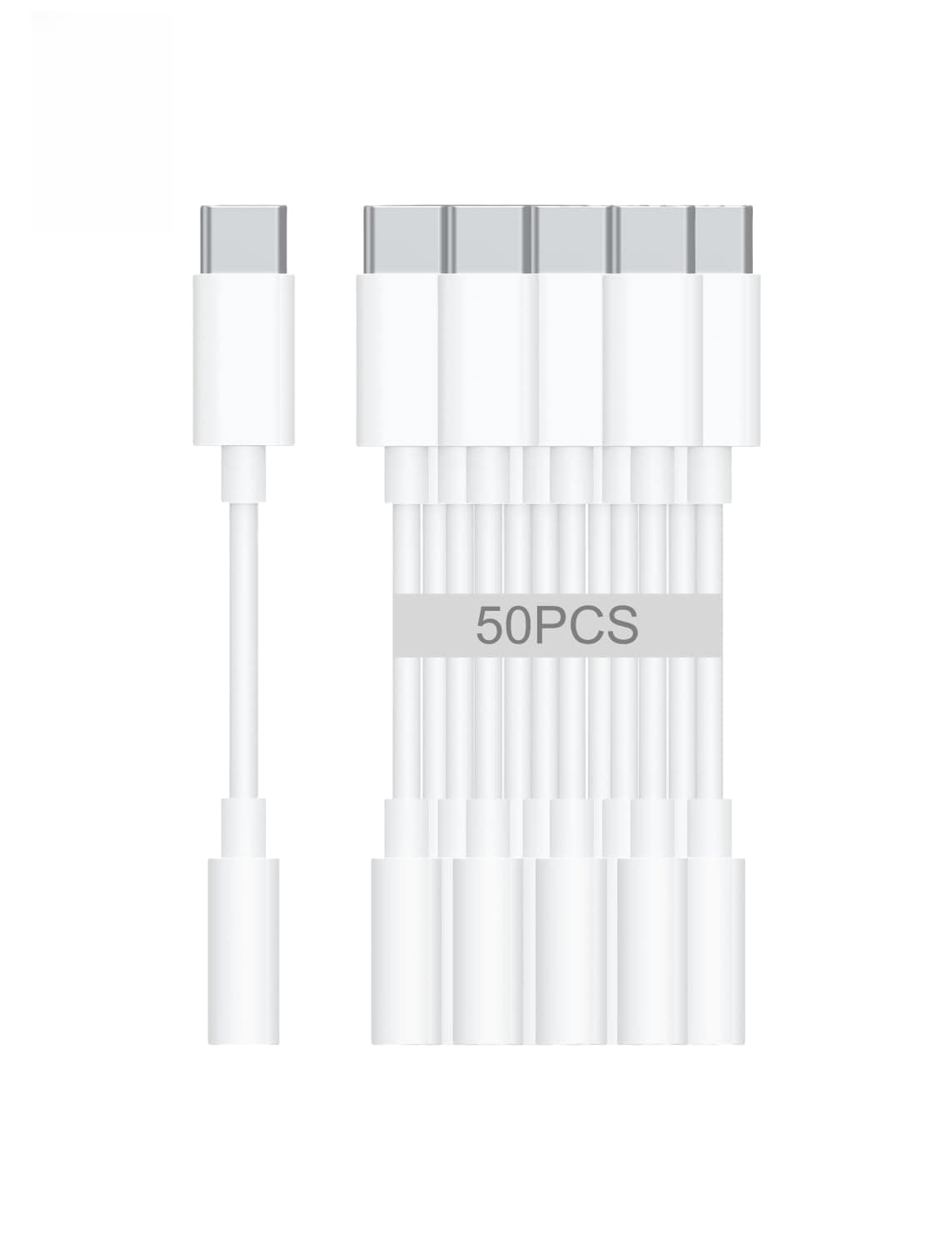 USB-C to 3.5mm Audio Headphone Adapter - HiFi 50 Pack Compatible with Apple iPhone 17 16 15 Samsung Galaxy S25 S24 S23 S22 S21 Plus Pro Max Ultra Pixel iPad - Type C to Aux Cord Jack Dongle Adapter