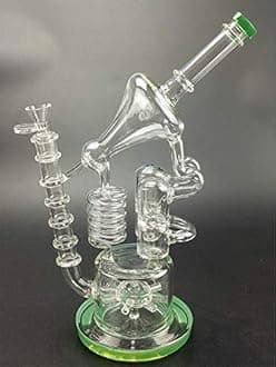 Glass Bong Green 34cm Tall Handmade Craft Water Pipe 14.5mm Joint Oil Recycle GB558