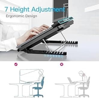 JD FRESH Dual Laptop Cooling Pad with Mobile Stand/7 Height Adjustable Slot/2 USB Ports/Turbo Fan/Striff Stand for Table/Laptop & Mobile Holder for Desk/Computer Stand/Office Desk Accessories (Black)