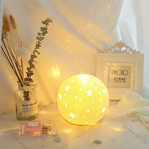 NALATI Starry Globe Nightlight for Kids,White Ceramic Ball Bedside Light