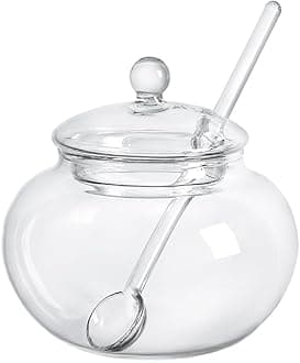 123Arts Clear Glass Sugar Bowl With Lid and Sugar Serving Spoon,8 ounces