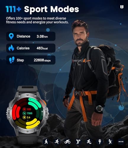 LIGE Military Smart Watch with Bluetooth Call,1.43" AMOLED Fitness Tracker with 5ATM Waterproof 100+Sports Modes for Android iOS, 530mAh Smartwatch for Men,Black Silicone Steel Camouflage Silicone