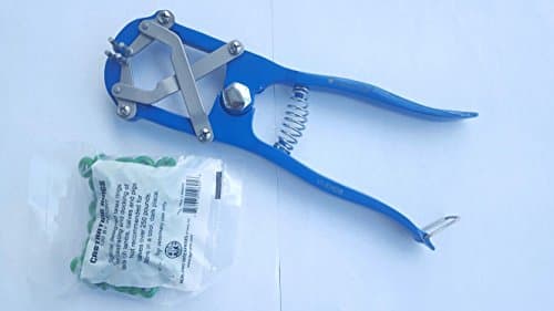 Diamond Cut Edge Elastrator Heavy Duty Tool Bander Pliers for Dogs Goats Lambs Calves Pigs Veterinary Blue + 100 Bands